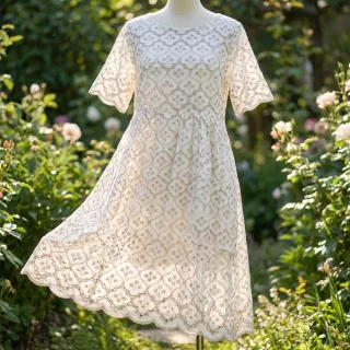 Cotton fabric EMBROIDERY Lilian natural