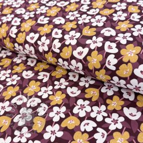 Jersey GLITTER Flowers wine red