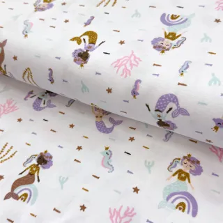 Jersey GLITTER Mermaids white digital print