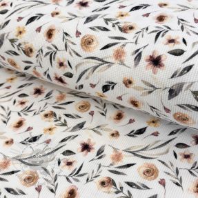 Jersey WAFFLE Flowers white digital print