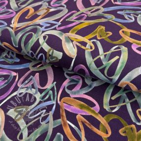 Fine corduroy Hearts dark purple digital print