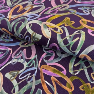 Fine corduroy Hearts dark purple digital print