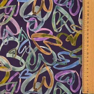 Fine corduroy Hearts dark purple digital print