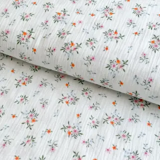 Double gauze/muslin Flowers white ORGANIC