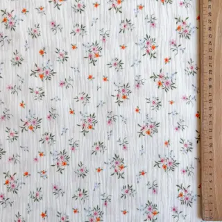 Double gauze/muslin Flowers white ORGANIC