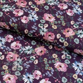 Cotton fabric Flowers Anabell dark purple digital print