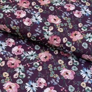 Cotton fabric Flowers Anabell dark purple digital print