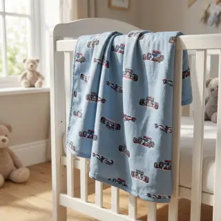 Cotton fabric Cars light blue