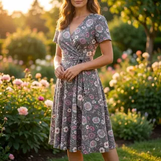 Linen viscose Flowers seaweed