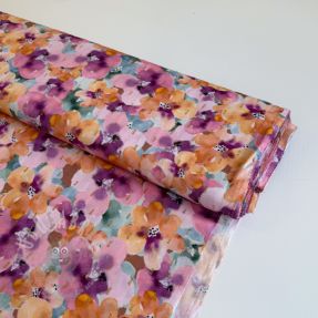 Viscose LUREX Flowers purple orange digital print