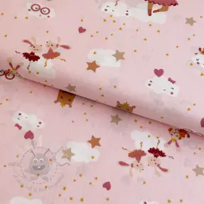 Cotton fabric Sweet ballerina animals powder ORGANIC