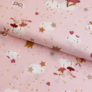 Cotton fabric Sweet ballerina animals powder ORGANIC