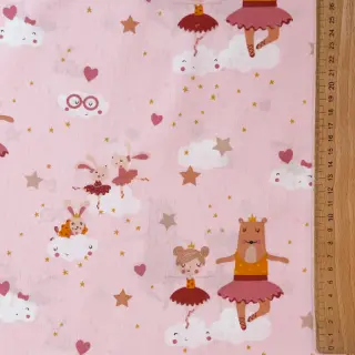 Cotton fabric Sweet ballerina animals powder ORGANIC
