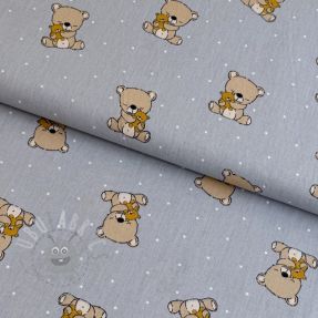 Cotton fabric Sweet bear light grey ORGANIC