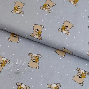 Cotton fabric Sweet bear light grey ORGANIC