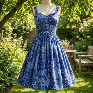 Cotton fabric Farwest bleu