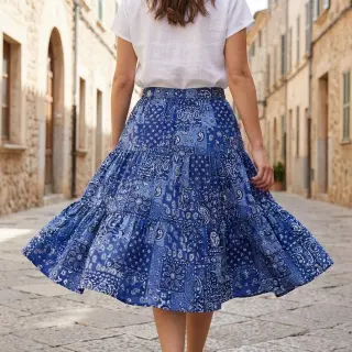 Cotton fabric Farwest bleu