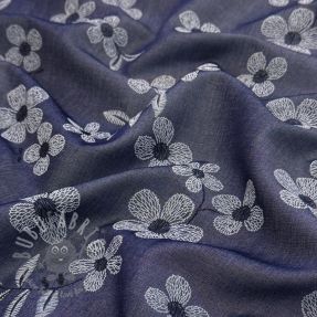 Cotton fabric JEANS Chambre LUXURY JACQUARD Flowers dark blue