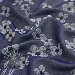 Cotton fabric JEANS Chambre LUXURY JACQUARD Flowers dark blue