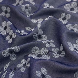 Cotton fabric JEANS Chambre LUXURY JACQUARD Flowers dark blue