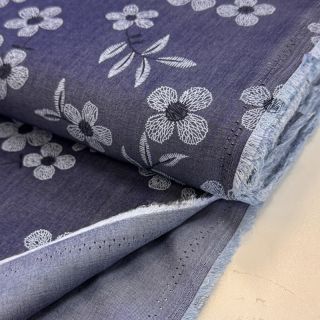 Cotton fabric JEANS Chambre LUXURY JACQUARD Flowers dark blue
