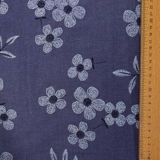 Cotton fabric JEANS Chambre LUXURY JACQUARD Flowers dark blue