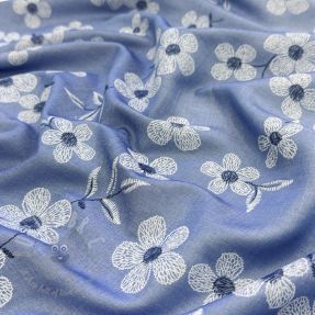 Cotton fabric JEANS Chambre LUXURY JACQUARD Flowers jeans