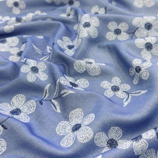 Cotton fabric JEANS Chambre LUXURY JACQUARD Flowers jeans