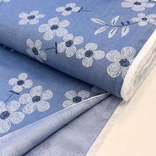 Cotton fabric JEANS Chambre LUXURY JACQUARD Flowers jeans