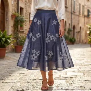 Cotton fabric JEANS Chambre LUXURY JACQUARD Flowers dark blue