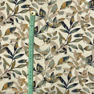 Jersey Cotton-Linen Leaves old green ochre digital print