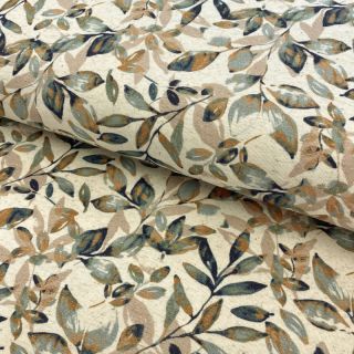Jersey Cotton-Linen Leaves old green ochre digital print