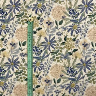 Jersey Cotton-Linen Flowers ecru blue digital print