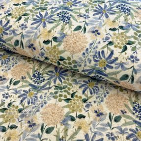 Jersey Cotton-Linen Flowers ecru blue digital print