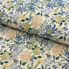 Jersey Cotton-Linen Flowers ecru blue digital print