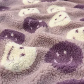 Coat fabric TEDDY JACQUARD Happy faces mauve