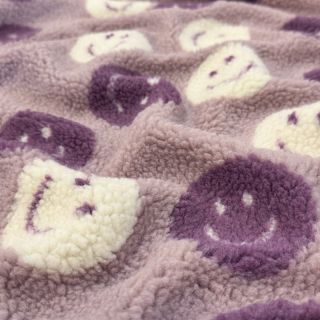 Coat fabric TEDDY JACQUARD Happy faces mauve