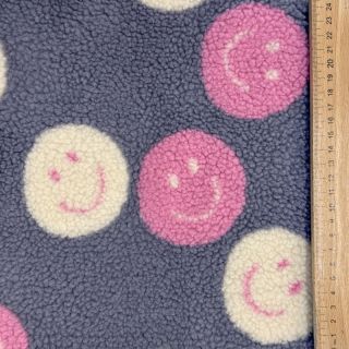 Coat fabric TEDDY JACQUARD Happy faces jeans