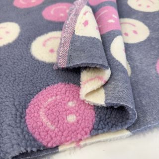 Coat fabric TEDDY JACQUARD Happy faces jeans