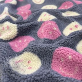 Coat fabric TEDDY JACQUARD Happy faces jeans