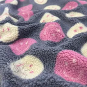 Coat fabric TEDDY JACQUARD Happy faces jeans