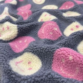 Coat fabric TEDDY JACQUARD Happy faces jeans