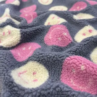 Coat fabric TEDDY JACQUARD Happy faces jeans