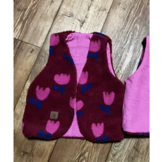 Coat fabric TEDDY JACQUARD Tulips dark red