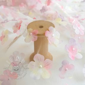 Tulle netting RETRO Flowers light pink