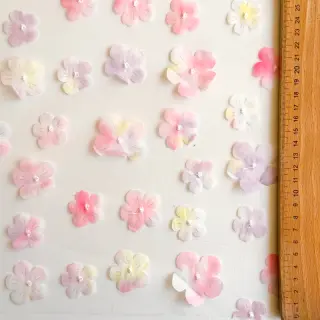 Tulle netting RETRO Flowers light pink