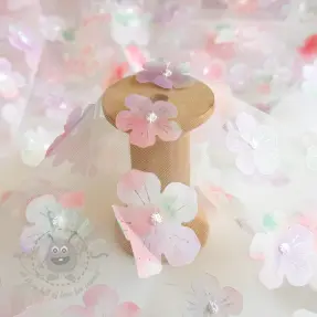 Tulle netting RETRO Flowers lavender