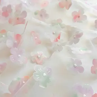 Tulle netting RETRO Flowers lavender