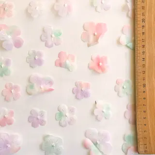 Tulle netting RETRO Flowers lavender