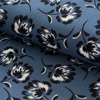 Viscose ROSELLA STRETCH Flowers blue